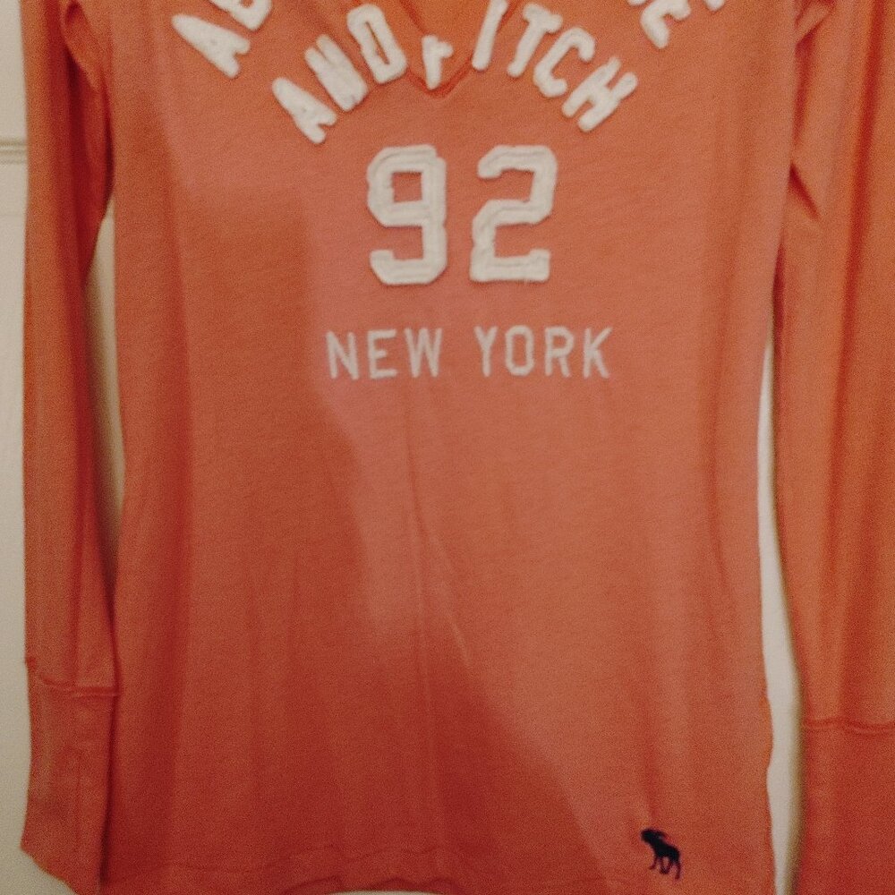 Abercrombie & Fitch Coral V-Neck Long Sleeved Vintage Girls Size Large - Picture 6 of 7